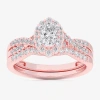 Modern Bride (g-h / Si1-si2) Womens 7/8 Ct. T.w. Lab Grown White Diamond 10k White Gold Oval Side Stone Halo Brid In Pink