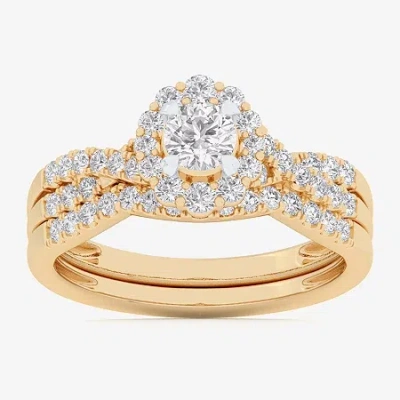 Modern Bride (g-h / Si1-si2) Womens 7/8 Ct. T.w. Lab Grown White Diamond 10k White Gold Round Side Stone Halo Bri