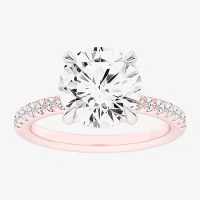 Modern Bride (g-h / Si1-si2 Womens Lab Grown White Diamond 14k Rose Gold Round Side Stone Engagement Ring In Pink