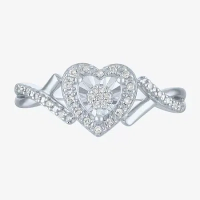 Modern Bride (g-h / Si2-i1) Womens 1/10 Ct. T.w. Lab Grown White Diamond Sterling Silver Heart Side Stone Halo Pr