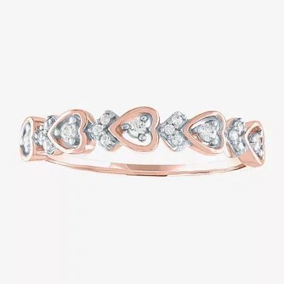 Modern Bride (g-h / Si2-i1) Womens 4mm 1/10 Ct. T.w. Lab Grown White Diamond 10k Rose Gold Heart Wedding Band In Pink