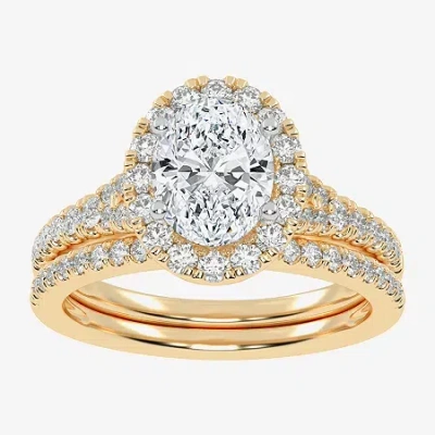 Modern Bride (g-h / Vs2-si1) Womens 1 1/2 Ct. T.w. Lab Grown White Diamond 14k Rose Gold Oval Side Stone Halo Bri