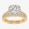 Modern Bride (g-h / Vs2-si1) Womens 1 1/2 Ct. T.w. Lab Grown White Diamond 14k Rose Gold Round Side Stone Halo Br In Gold