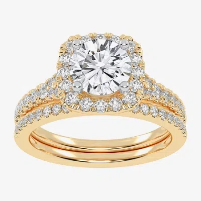 Modern Bride (g-h / Vs2-si1) Womens 1 1/2 Ct. T.w. Lab Grown White Diamond 14k Rose Gold Round Side Stone Halo Br