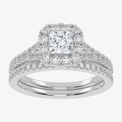 Modern Bride (g-h / Vs2-si1) Womens 1 Ct. T.w. Lab Grown White Diamond 10k Rose Gold Cushion Side Stone Halo Brid In Metallic