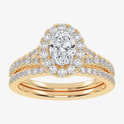 Modern Bride (g-h / Vs2-si1) Womens 1 Ct. T.w. Lab Grown White Diamond 10k Rose Gold Oval Side Stone Halo Bridal 
