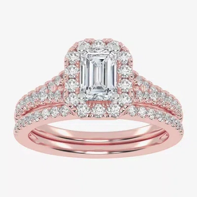 Modern Bride (g-h / Vs2-si1) Womens 1 Ct. T.w. Lab Grown White Diamond 10k Rose Gold Side Stone Halo Bridal Set In Pink