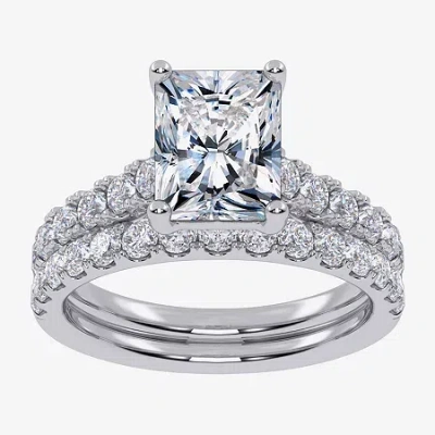 Modern Bride (g-h / Vs2-si1) Womens 2 1/2 Ct. T.w. Lab Grown White Diamond 14k Gold Side Stone Bridal Set In Silver