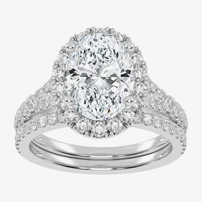 Modern Bride (g-h / Vs2-si1) Womens 2 3/4 Ct. T.w. Lab Grown White Diamond 14k Rose Gold Oval Side Stone Halo Bri