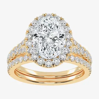 Modern Bride (g-h / Vs2-si1) Womens 2 3/4 Ct. T.w. Lab Grown White Diamond 14k Rose Gold Oval Side Stone Halo Bri