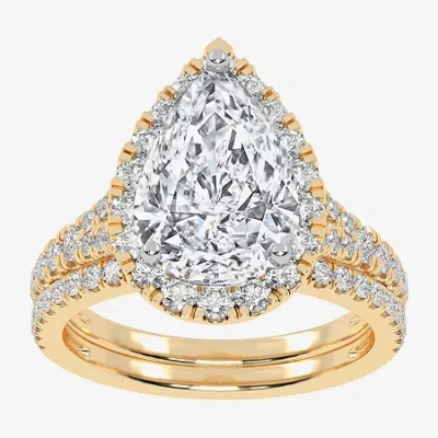 Modern Bride (g-h / Vs2-si1) Womens 2 3/4 Ct. T.w. Lab Grown White Diamond 14k Rose Gold Pear Side Stone Halo Bri
