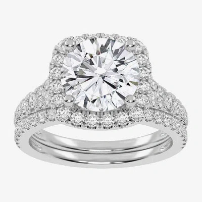 Modern Bride (g-h / Vs2-si1) Womens 2 3/4 Ct. T.w. Lab Grown White Diamond 14k Rose Gold Round Side Stone Halo Br In Silver