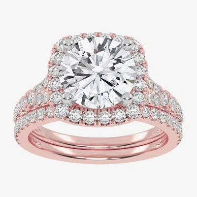 Modern Bride (g-h / Vs2-si1) Womens 2 3/4 Ct. T.w. Lab Grown White Diamond 14k Rose Gold Round Side Stone Halo Br In Pink