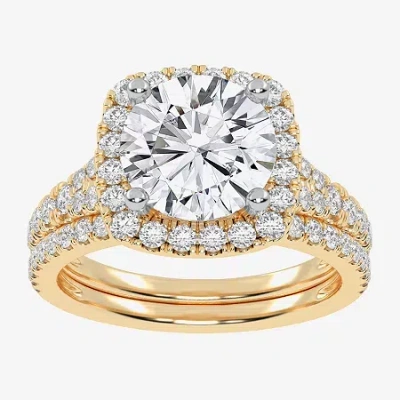 Modern Bride (g-h / Vs2-si1) Womens 2 3/4 Ct. T.w. Lab Grown White Diamond 14k Rose Gold Round Side Stone Halo Br