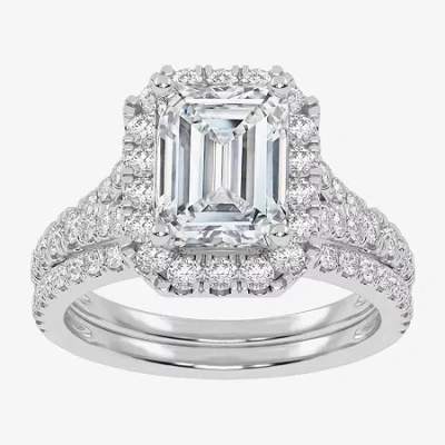 Modern Bride (g-h / Vs2-si1) Womens 2 3/4 Ct. T.w. Lab Grown White Diamond 14k Rose Gold Side Stone Halo Bridal S In Silver