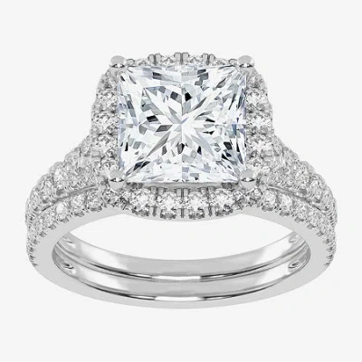 Modern Bride (g-h / Vs2-si1) Womens 2 3/4 Ct. T.w. Lab Grown White Diamond 14k Rose Gold Side Stone Halo Bridal S In Silver