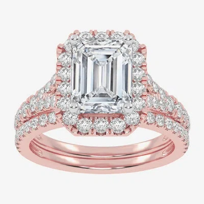 Modern Bride (g-h / Vs2-si1) Womens 2 3/4 Ct. T.w. Lab Grown White Diamond 14k Rose Gold Side Stone Halo Bridal S In Pink