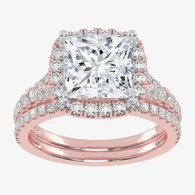 Modern Bride (g-h / Vs2-si1) Womens 2 3/4 Ct. T.w. Lab Grown White Diamond 14k Rose Gold Side Stone Halo Bridal S In Pink