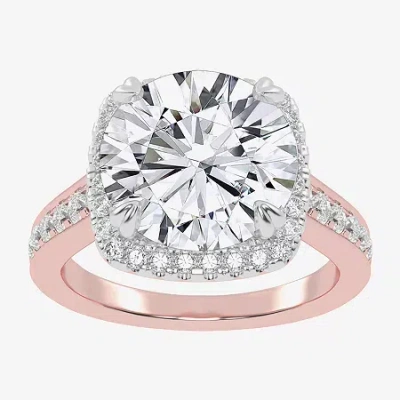 Modern Bride (g-h / Vs2-si1) Womens 3 1/2 Ct. T.w Lab Grown White Diamond 14k Gold Side Stone Halo Engagement Rin In Pink