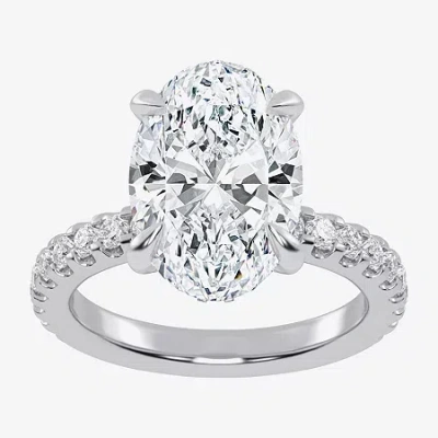 Modern Bride (g-h / Vs2-si1) Womens 3 1/2 Ct. T.w Lab Grown White Diamond 14k White Gold Oval Side Stone Engageme In Silver