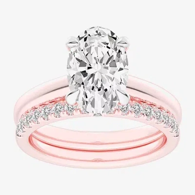 Modern Bride (g-h / Vs2-si1) Womens 3 1/2 Ct. T.w Lab Grown White Diamond 14k White Gold Oval Solitaire Bridal Se In Pink