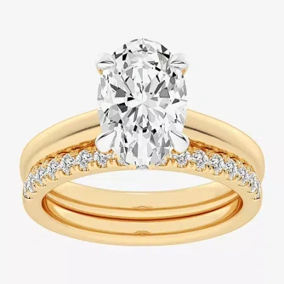 Modern Bride (g-h / Vs2-si1) Womens 3 1/2 Ct. T.w Lab Grown White Diamond 14k White Gold Oval Solitaire Bridal Se In Yellow