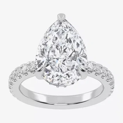 Modern Bride (g-h / Vs2-si1) Womens 3 1/2 Ct. T.w Lab Grown White Diamond 14k White Gold Pear Side Stone Engageme In Silver