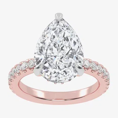 Modern Bride (g-h / Vs2-si1) Womens 3 1/2 Ct. T.w Lab Grown White Diamond 14k White Gold Pear Side Stone Engageme In Pink