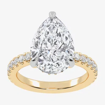 Modern Bride (g-h / Vs2-si1) Womens 3 1/2 Ct. T.w Lab Grown White Diamond 14k White Gold Pear Side Stone Engageme In Yellow