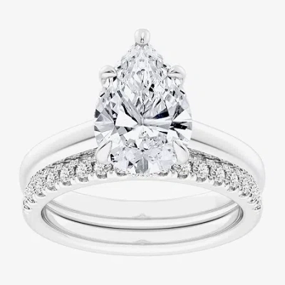 Modern Bride (g-h / Vs2-si1) Womens 3 1/2 Ct. T.w Lab Grown White Diamond 14k White Gold Pear Solitaire Bridal Se In Silver