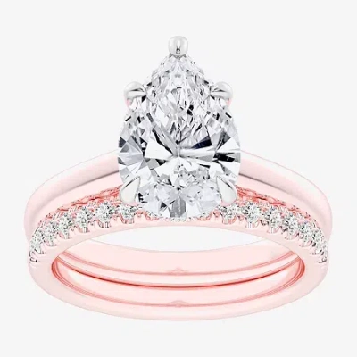 Modern Bride (g-h / Vs2-si1) Womens 3 1/2 Ct. T.w Lab Grown White Diamond 14k White Gold Pear Solitaire Bridal Se In Pink