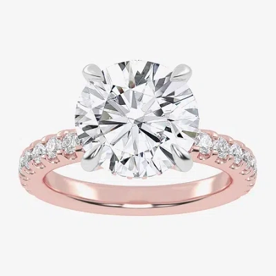 Modern Bride (g-h / Vs2-si1) Womens 3 1/2 Ct. T.w Lab Grown White Diamond 14k White Gold Round Side Stone Engagem In Pink