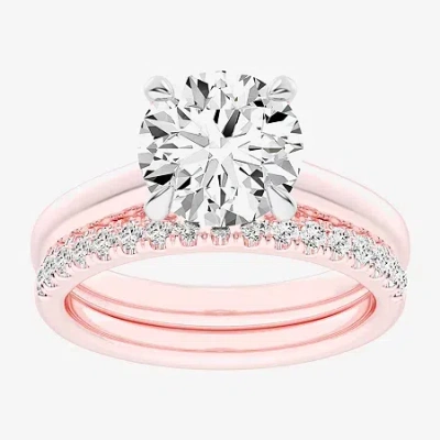 Modern Bride (g-h / Vs2-si1) Womens 3 1/2 Ct. T.w Lab Grown White Diamond 14k White Gold Round Solitaire Bridal S In Pink