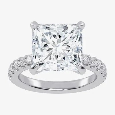 Modern Bride (g-h / Vs2-si1) Womens 3 1/2 Ct. T.w Lab Grown White Diamond 14k White Gold Side Stone Engagement Ri In Silver