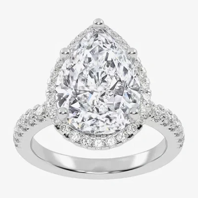 Modern Bride (g-h / Vs2-si1) Womens 3 1/2 Ct. T.w Lab Grown White Diamond 14k White Gold Side Stone Halo Engageme In Silver
