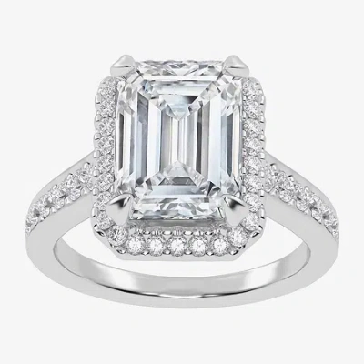 Modern Bride (g-h / Vs2-si1) Womens 3 1/2 Ct. T.w Lab Grown White Diamond 14k White Gold Side Stone Halo Engageme In Silver