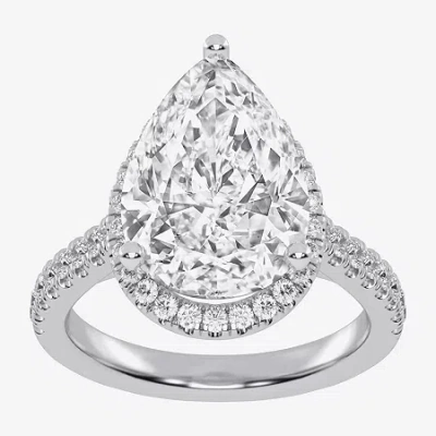 Modern Bride (g-h / Vs2-si1) Womens 3 1/2 Ct. T.w Lab Grown White Diamond 14k White Gold Side Stone Halo Engageme In Silver
