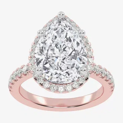 Modern Bride (g-h / Vs2-si1) Womens 3 1/2 Ct. T.w Lab Grown White Diamond 14k White Gold Side Stone Halo Engageme In Pink