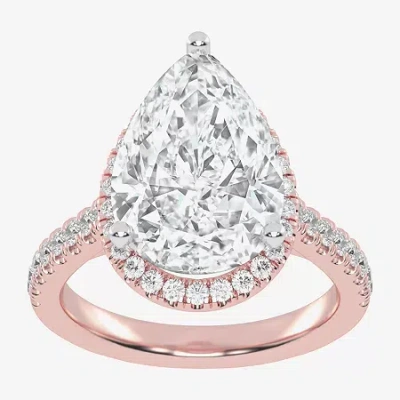 Modern Bride (g-h / Vs2-si1) Womens 3 1/2 Ct. T.w Lab Grown White Diamond 14k White Gold Side Stone Halo Engageme In Pink