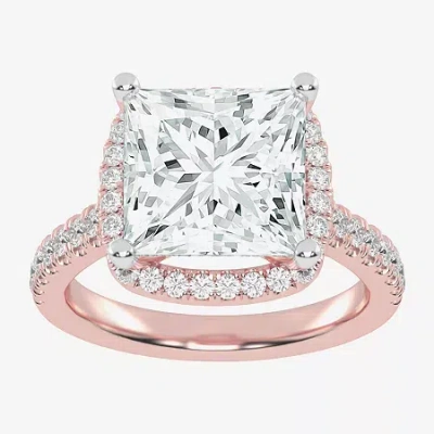 Modern Bride (g-h / Vs2-si1) Womens 3 1/2 Ct. T.w Lab Grown White Diamond 14k White Gold Side Stone Halo Engageme In Pink