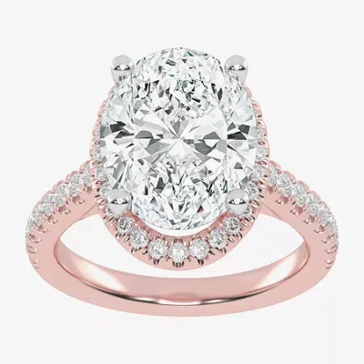 Modern Bride (g-h / Vs2-si1) Womens 3 1/2 Ct. T.w Lab Grown White Diamond 14k White Gold Side Stone Halo Engageme In Pink