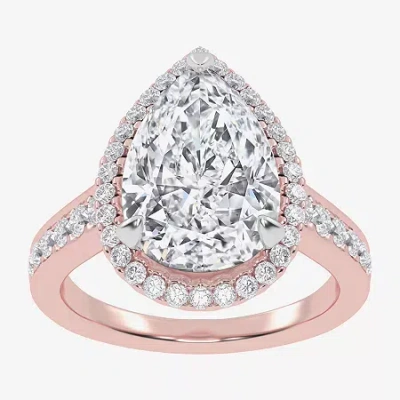Modern Bride (g-h / Vs2-si1) Womens 3 1/2 Ct. T.w Lab Grown White Diamond 14k White Gold Side Stone Halo Engageme In Pink