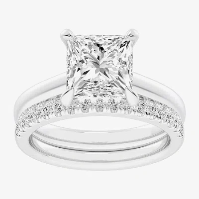 Modern Bride (g-h / Vs2-si1) Womens 3 1/2 Ct. T.w Lab Grown White Diamond 14k White Gold Solitaire Bridal Set In Silver