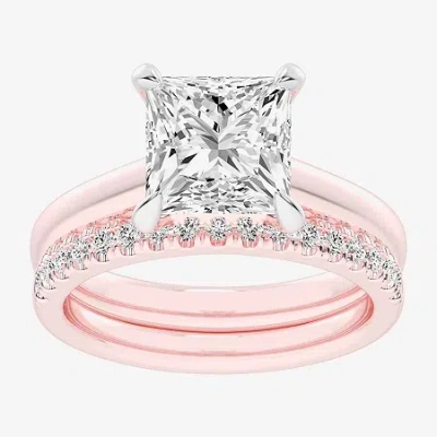 Modern Bride (g-h / Vs2-si1) Womens 3 1/2 Ct. T.w Lab Grown White Diamond 14k White Gold Solitaire Bridal Set In Pink