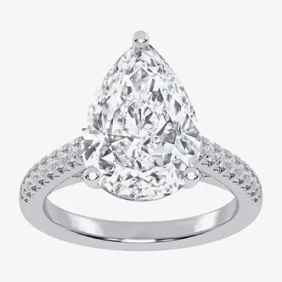 Modern Bride (g-h / Vs2-si1) Womens 3 1/3 Ct. T.w. Lab Grown White Diamond 14k White Gold Pear Side Stone Engagem In Silver
