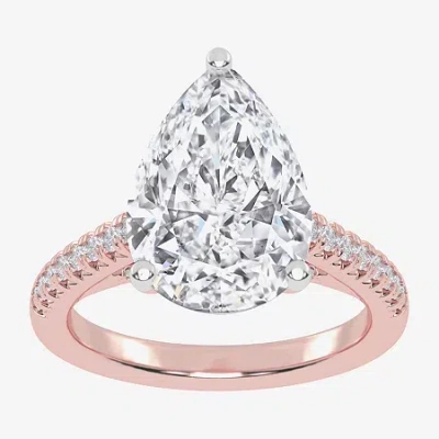 Modern Bride (g-h / Vs2-si1) Womens 3 1/3 Ct. T.w. Lab Grown White Diamond 14k White Gold Pear Side Stone Engagem In Pink