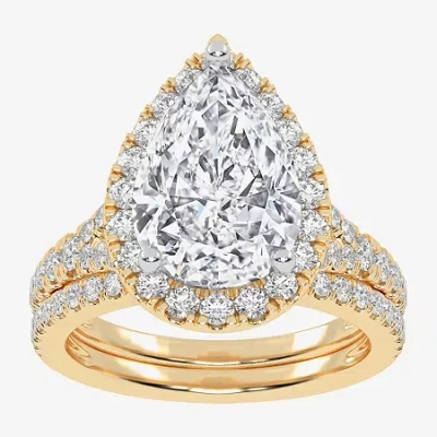 Modern Bride (g-h / Vs2-si1) Womens 3 3/4 Ct. T.w. Lab Grown White Diamond 14k Rose Gold Pear Side Stone Halo Bri