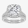 Modern Bride (g-h / Vs2-si1) Womens 3 3/4 Ct. T.w. Lab Grown White Diamond 14k Rose Gold Round Side Stone Halo Br In Silver