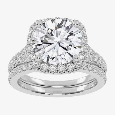 Modern Bride (g-h / Vs2-si1) Womens 3 3/4 Ct. T.w. Lab Grown White Diamond 14k Rose Gold Round Side Stone Halo Br In Silver