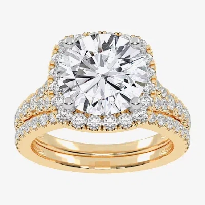 Modern Bride (g-h / Vs2-si1) Womens 3 3/4 Ct. T.w. Lab Grown White Diamond 14k Rose Gold Round Side Stone Halo Br